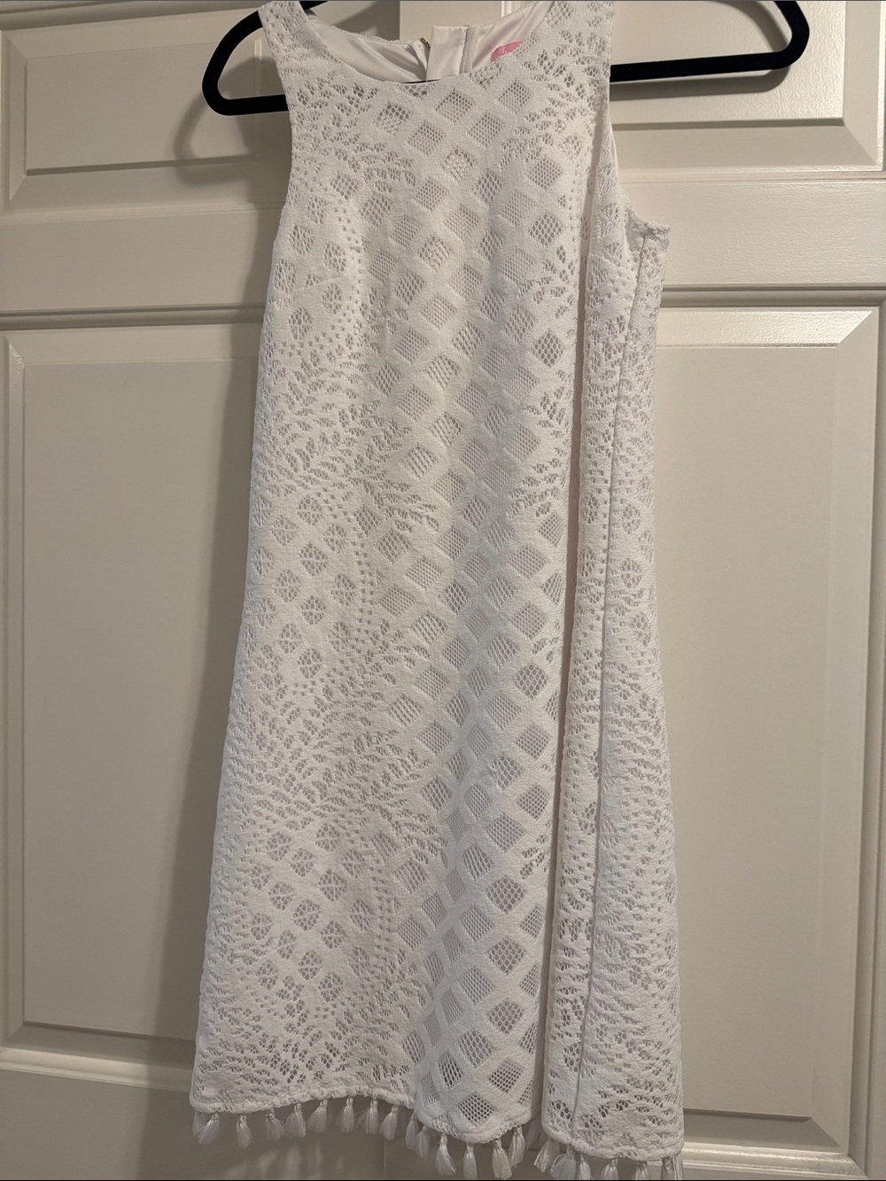 Lilly Pulitzer White Crochet Shift Dress with Tassel Hem